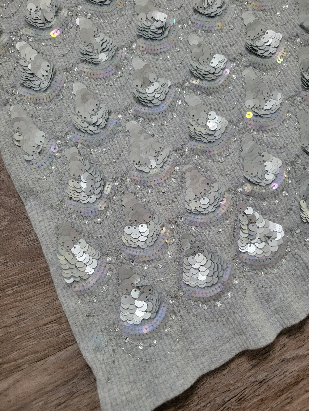 J Crew Sequin T Shirt Gray & Silver Embellished Ribbed Slim Fit Cotton Modal MD - Picture 5 of 11